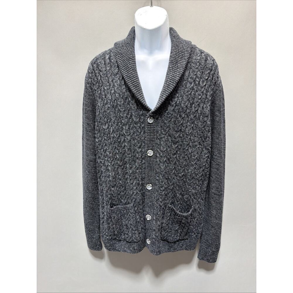 NWT Club Room Chunky Cable Knit Shawl Collar Cardigan Grandpa Fisherman L Gray